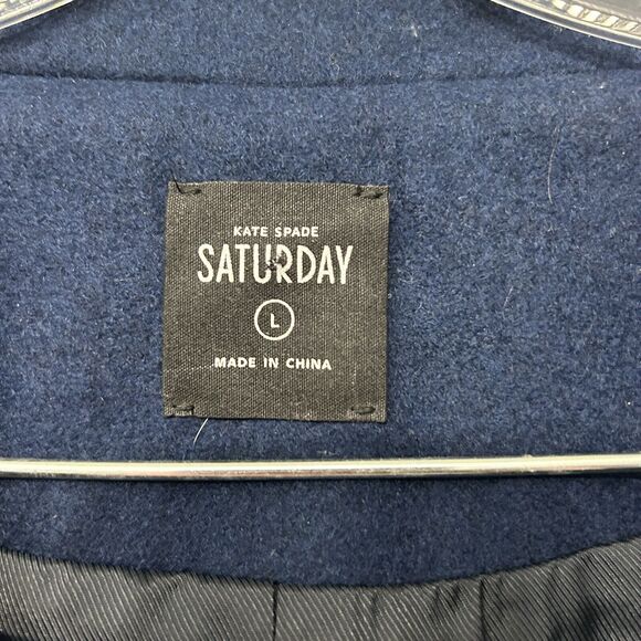 Kate Spade Saturday Womens Wool Blend Coat Large Blue Career Professional Luxury - Picture 2 of 13